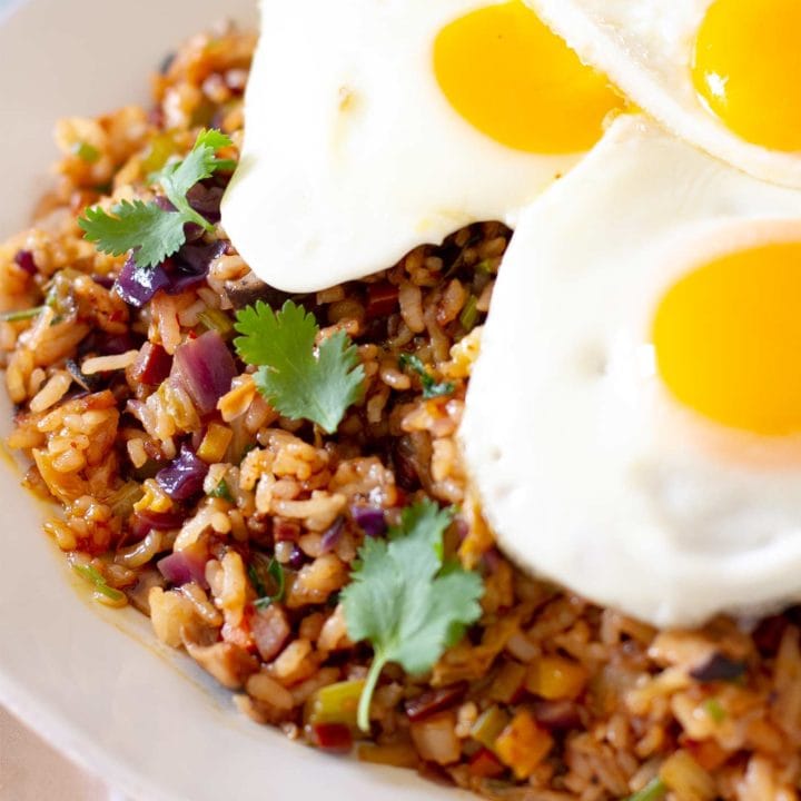colorful vegetarian kimchi fried rice • The Sound of Cooking recipe
