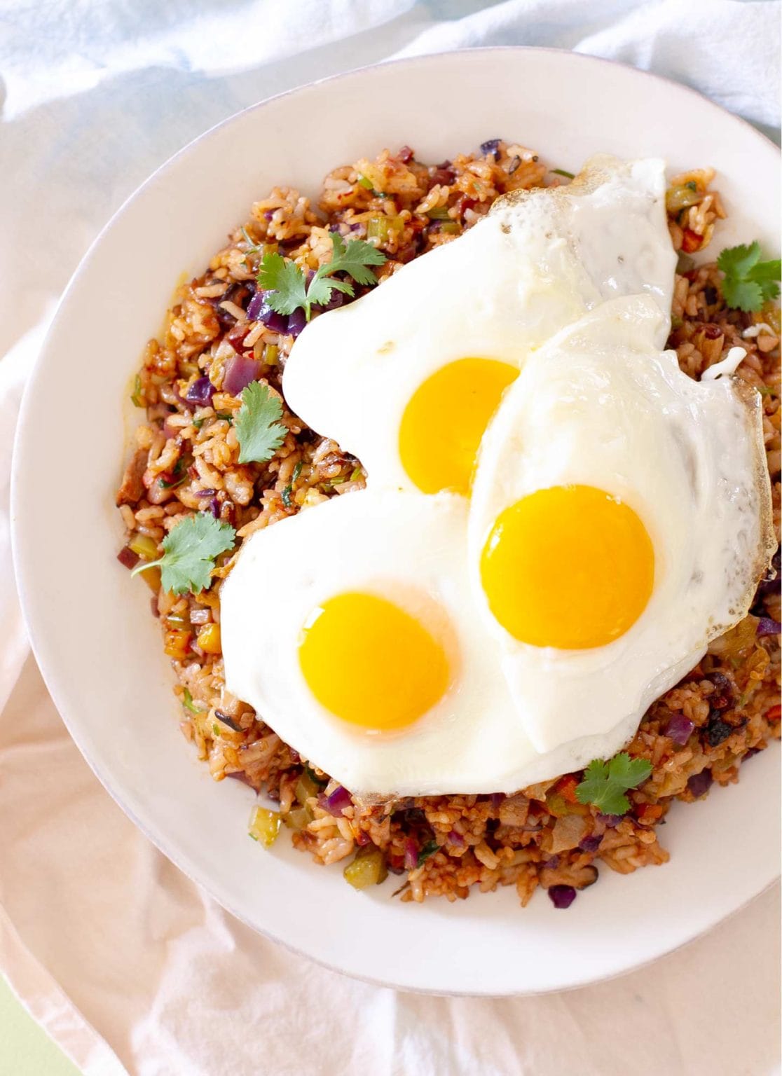 colorful vegetarian kimchi fried rice • The Sound of Cooking recipe